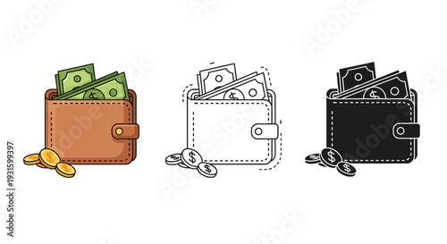 Three wallets with money and keys.