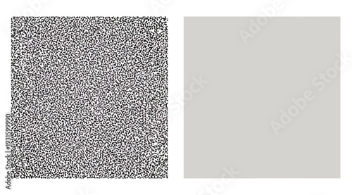 Black and white noise pattern next to a gray square on white background