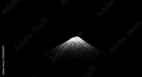 White particles forming a tiny abstract hill or mound on a solid black background, perfect for a minimal design element.