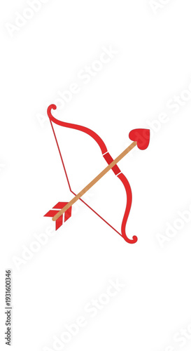 Red bow and arrow with heart-shaped arrowhead.