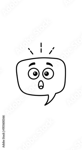 Surprised face in a speech bubble, shocked expression, simple line art.
