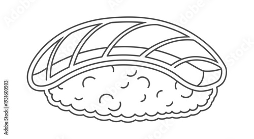 Simple line drawing of a single piece of sushi on a white background