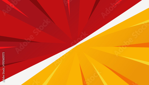 Dynamic Red and Yellow Diagonal Split Background with Radial Lines.