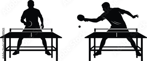 Silhouette table tennis players in competitive action illustration, dynamic sports vector, fast-paced recreation, athletic motion, strategy, competition, teamwork, energy