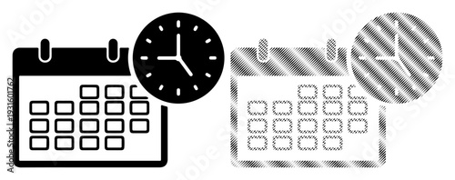 Time management concept with contrasting calendar and clock icons representing planning and deadlines