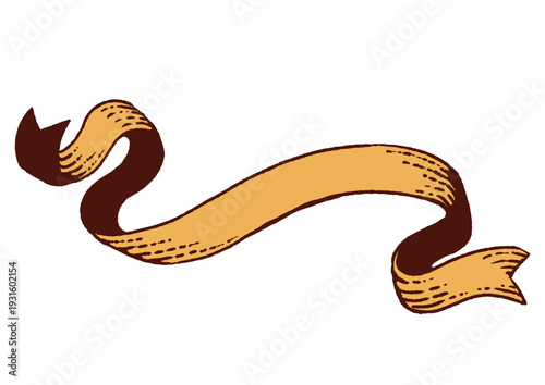 レトロな手描きタッチのシンプルなリボンのタイトルフレーム　黄色　裏黒