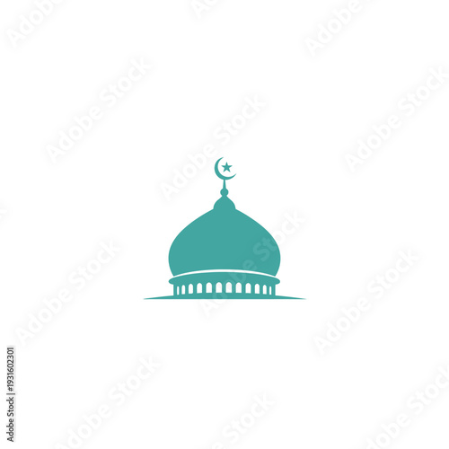 Simple vector illustration of a mosque with a dome and crescent moon.