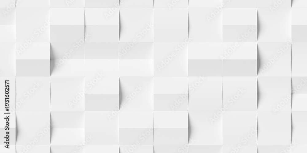 Obraz premium Grid of white cubes or boxes with randomly shifted center line background wallpaper banner, flat lay