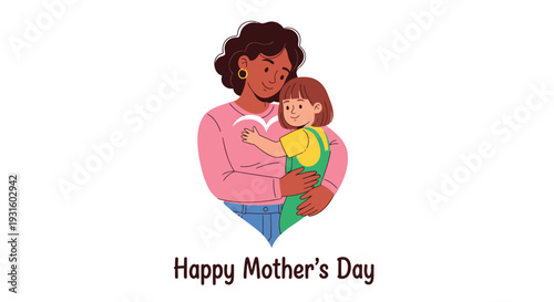 Mother's Day vector illustration of a mother hugging a child