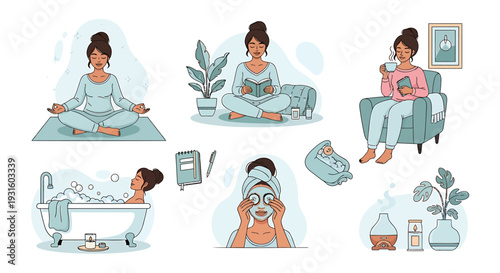 Set of 6 self-care icons vector