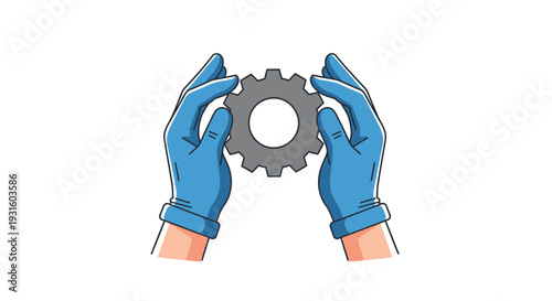 Vector illustration of hands holding gear