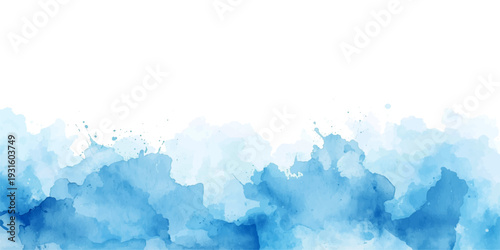 An abstract blue watercolor background features a light textured wash of white clouds and summer sky to create a vintage grunge paper atmosphere