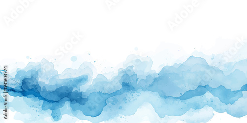 Abstract blue watercolor background with soft white clouds and sunny light flowing through a beautiful clear summer sky landscape