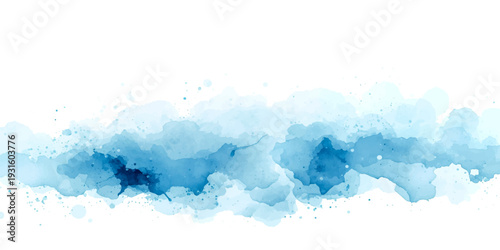 An abstract blue watercolor background with a grunge paper texture featuring soft clouds and icy winter patterns of smoke and light for a vintage nature design