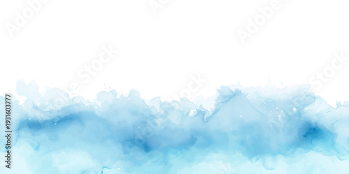 Fluffy white cumulus clouds drift across a bright blue summer sky in this beautiful abstract watercolor background featuring a light ethereal atmosphere and soft smoky sunlight