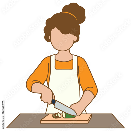 Woman Cooking at Home Illustration.