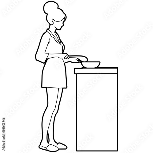 Woman Cooking at Home Illustration.
