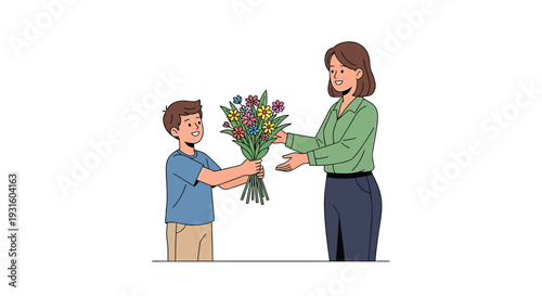 A man giving a woman a bouquet of flowers