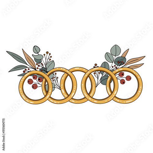 Boho Christmas Illustration of Five Golden Rings