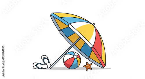 Vector beach umbrella and beach ball illustration
