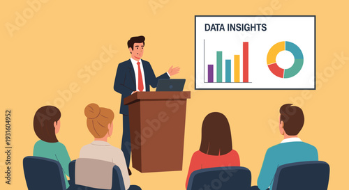 Businessman presenting data insights to audience.