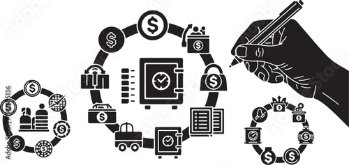 Financial planning and management concept with hand drawing icons