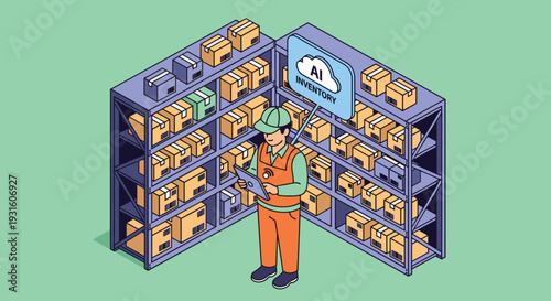 Warehouse Worker Inspecting Inventory Storage Shelves.