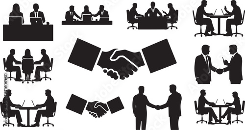 Business People Meeting and Shaking Hands in Office Settings