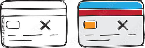 Doodle credit card icon set for online payment banking and electronic finance transaction