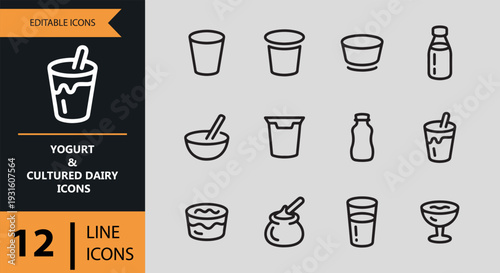 Yogurt And Cultured Dairy Outline Healthy Food Icons