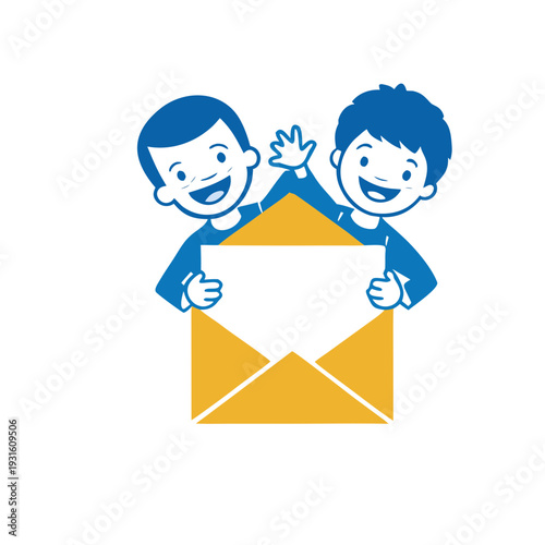 Kids opening colorful envelopes with joyful expressions, celebrating gifts and surprises, happy children unwrapping envelopes, excitement, fun, celebration, happiness, festive moment, cheerful kids