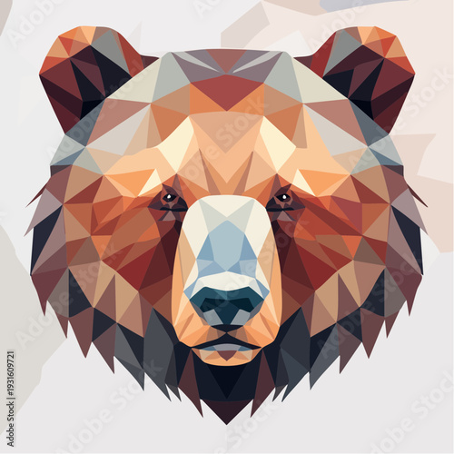Striking geometric bear head illustration in a modern polygonal art style, symbolizing wilderness and powerful animal spirit