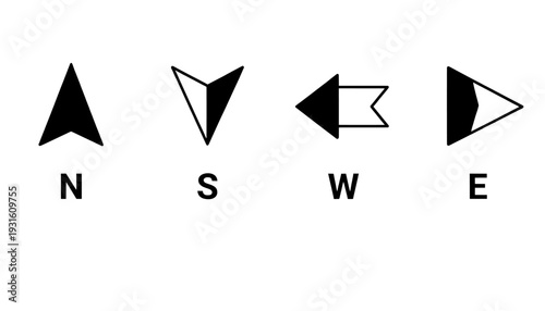 Compass direction arrow icon set with north south west and east symbols
