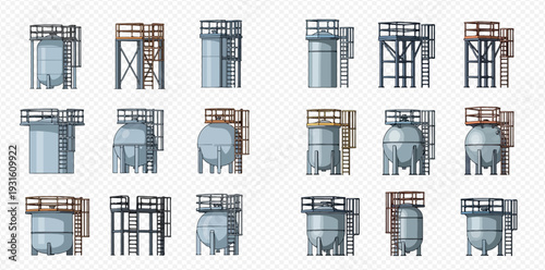 Industrial storage tanks collection for oil, gas, and chemical industries.