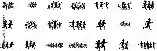 Silhouette of various people in different poses and activities silhouette