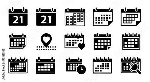 Calendar icon set for schedule planning and appointment reminders
