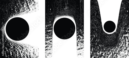 Carved circle in rough grunge texture for creative poster overlays. Design element for brochure, social media, posters, flyers. Overlay texture.Textured poster with circular negative space.