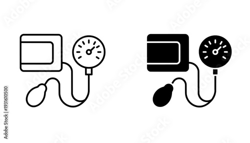 Blood pressure monitor icon set with sphygmomanometer and cuff
