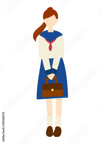 女子学生の立ち姿フラットイラスト