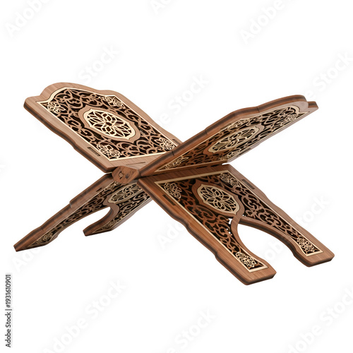 Ornate Wooden Quran Stand with Intricate Carvings.