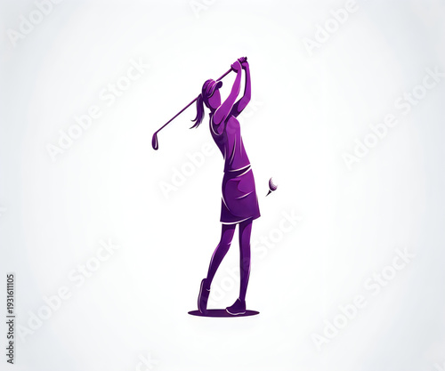 Golfer female silhouette swinging club hitting ball on tee
