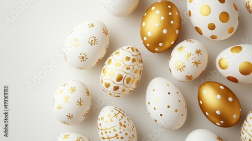 Decorated Eggs With Gold Designs on a Light Background for Spring Festivities