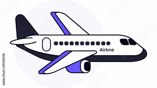 A stylized graphic of an airline passenger airplane in flight with a circular background. isolated on white background, Vector