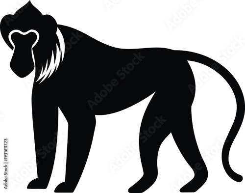 Baboon silhouette vector art illustration and minimal black and white design