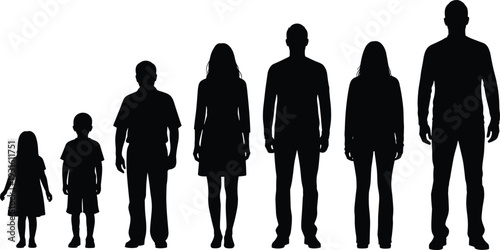 MobilePeople silhouettes showing human growth stages from childhood to adulthood aging life cycle development concept vector illustration