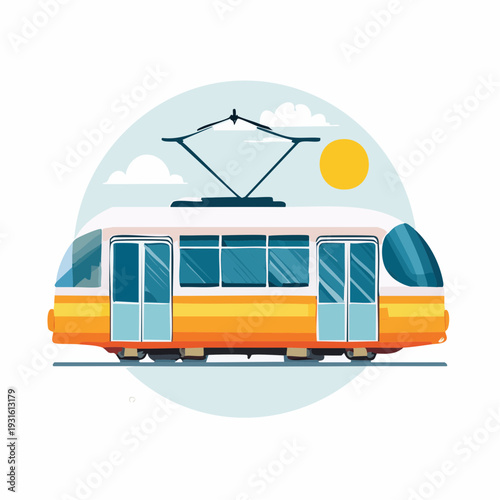 Modern Electric Tram or Light Rail Vehicle in a Sunny Outdoor Setting