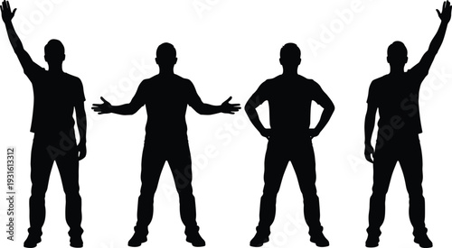 Set of male silhouette poses standing gestures collection isolated on white background human body language vector illustration pack