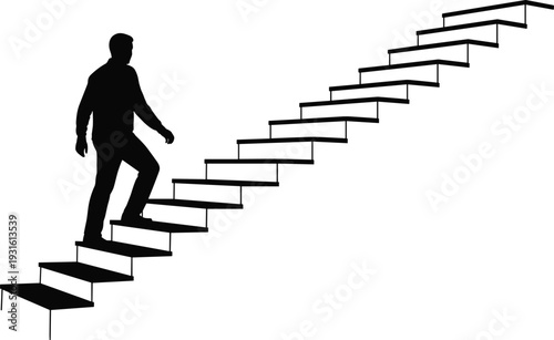 Silhouette businessman climbing abstract stairs toward success career growth ambition progress leadership journey motivation concept isolated on white background illustration
