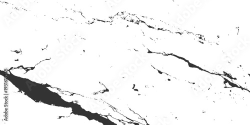 A grunge black ink splat pattern creates a textured splash illustration on a dirty paper backdrop, featuring liquid paint drops and artistic flying silhouette silhouettes for a vector banner design