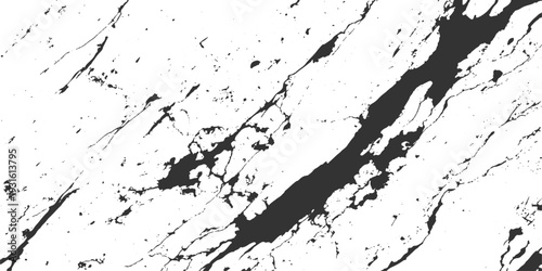 A grunge black and white paint background featuring a splattered ink texture with artistic brush strokes, liquid stains, and a dirty spray element for a modern vector design